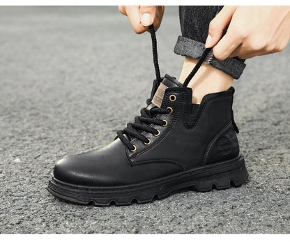New MEN'S BOOTS with Retro Style Leather Boots, Thick Soles, Wear-resistant MEN'S High Top Casual Shoes, Side Zippers