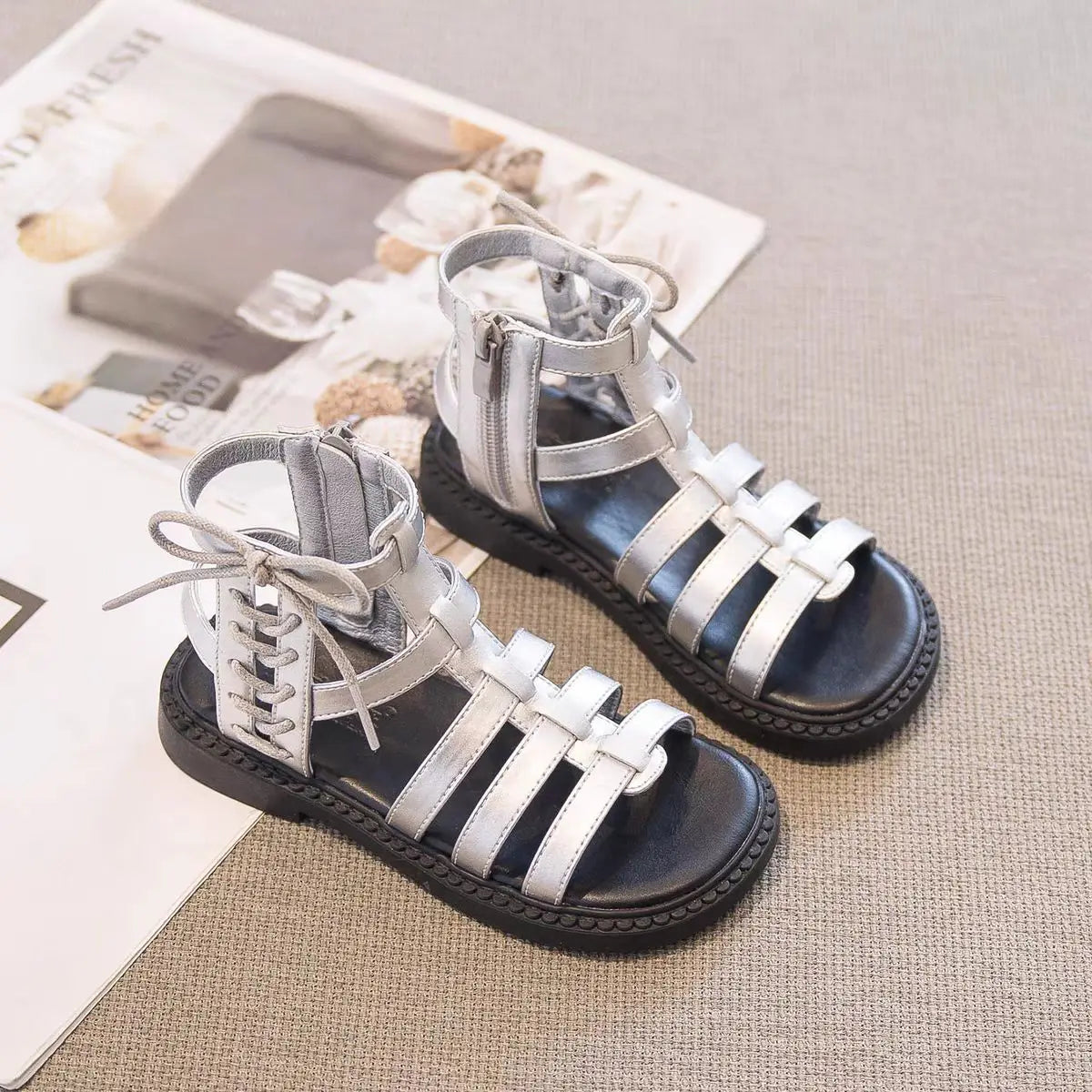 2026 Children Sandals High-top Kids Girls Sandals Baby Sandals High Quality Flat Cut-Outs Beach Sandals