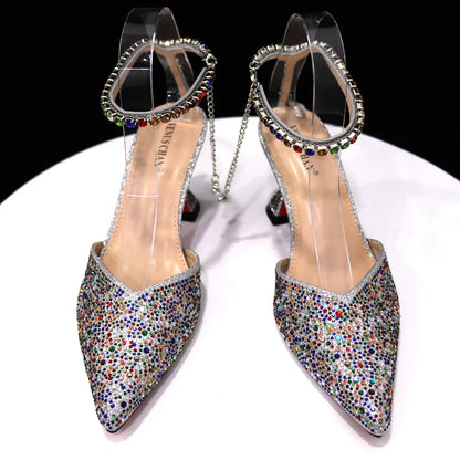 Pointed Shoes Bag Soft Handle Bag Anklet Design Medium Heel Ladies Shoes Suitable for Wedding Party
