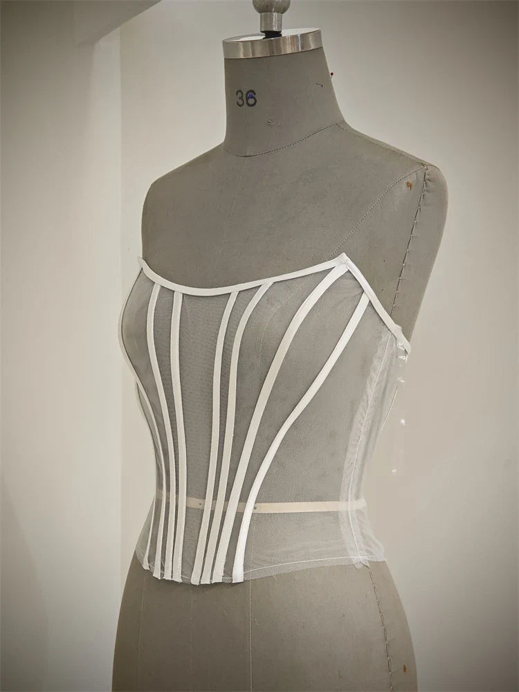Custom Made Women Sexy Illusion Corset Tulle With Bones Wedding Dress Inner Wear Grils Shapewear Body Restraint Bodice Of Bride