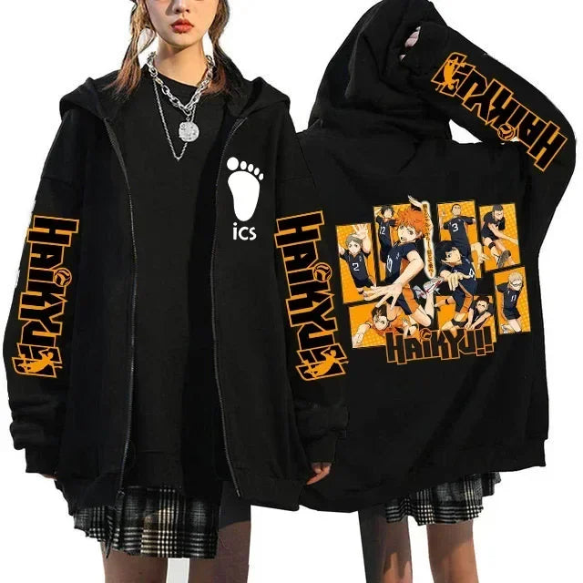Haikyuu Graphic Zippper Jackets Sweatshirts Japanese Anime Manga Y2k Gothic Zip Up Hoodies Karasuno Fly High Harajuku Streetwear