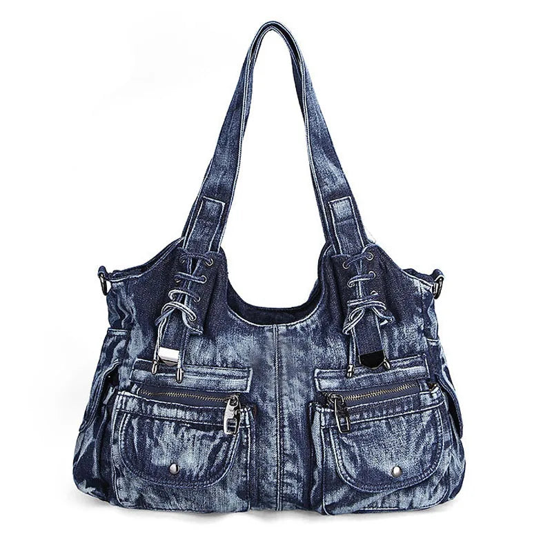 Women's Denim Bag Y2K Vintage Blue Jean Purse and Handbags Crossbody Shoulder Wallet Large Capacity