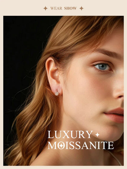 White Gold Plated Moissanite Hoop Earrings for Women, D Color Round Cut Lab Diamond 925 Silver Hypoallergenic Earrings