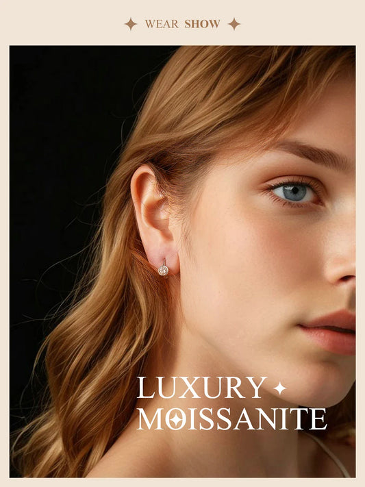 White Gold Plated Moissanite Hoop Earrings for Women, D Color Round Cut Lab Diamond 925 Silver Hypoallergenic Earrings