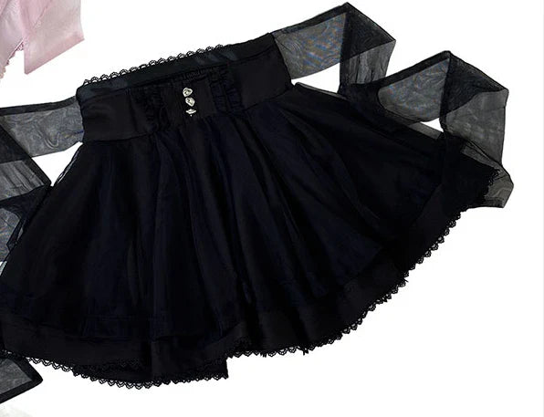 2024 Autumn And Winter New Japanese Short Skirt Lolita Mine Series Diamond Buckle 360 Degree Large Hemline Gauze Skirts Female
