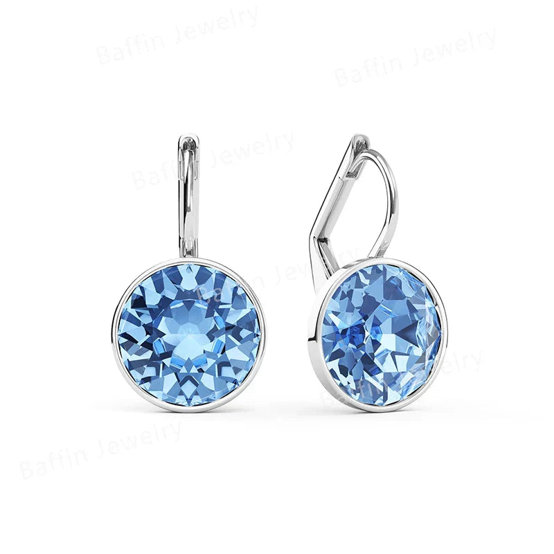 Earring for Women Christmas Birthday Premium Austrian Crystals Round Cut Dangle Silver Gold Color Pierced Jewelry