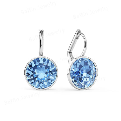 Earring for Women Christmas Birthday Premium Austrian Crystals Round Cut Dangle Silver Gold Color Pierced Jewelry