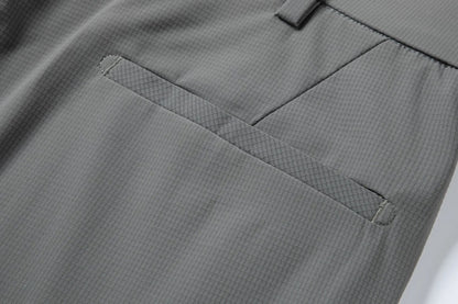 Men's Ice Silk Trousers High Stretch Micro-Grid Straight Leg Pants Business Casual Breathable YKK Zip Quick Dry Slacks 2026