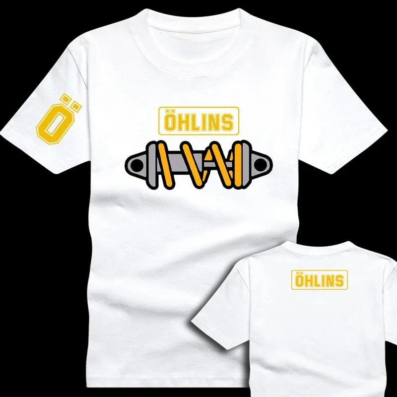Tees Men Ohlins Shock Suspension Car Motorcycle Sport Racing T Shirt Summer Casual Oversized men's Short sleeve