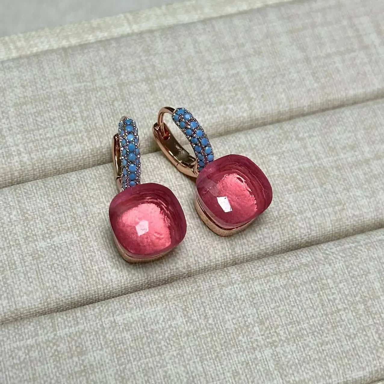10.6mm Nudo Earrings Inlay Turquoise Zircon For Women Blue Topaz Drop Candy Square Crystal Earring Fashion Jewelry Gift