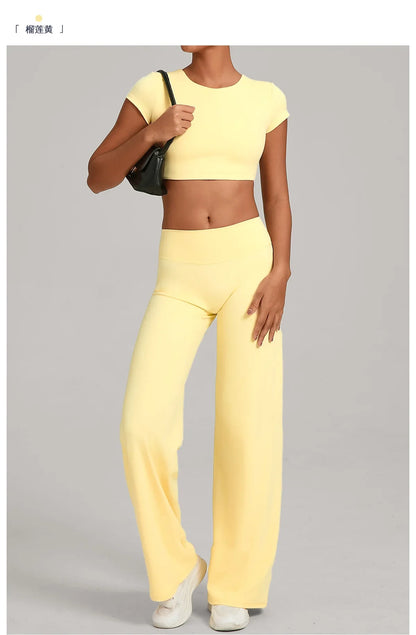 Tight-Fitting Backless Yoga Quick-Drying Straight-Leg Pants Sports Fitness Running Two-Piece Set for Women Gym Workout Yoga Suit