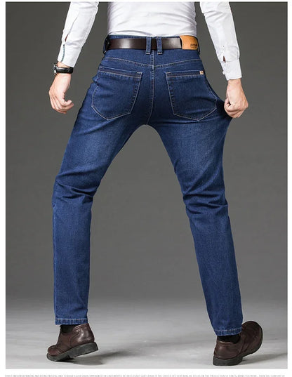 Tamanhos Grandes 40 42 44 46 2025 Nova Calça Casual Social Elástica Calça Jeans Azul Clássico Masculina Calça Jeans Solta Reta Masculina