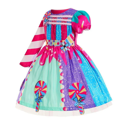 New Sweet Lollipop Candy Girl Dress Carnival Party Little Kids Birthday Costume Fancy Rainbow Tutu Children Wedding Clothes