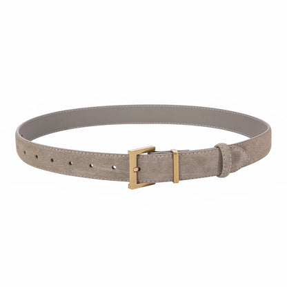 Trendy Cowhide Suede Belt for Women Casual Jeans Dress, Genuine Leather Belts with Square Alloy Buckle Waistband