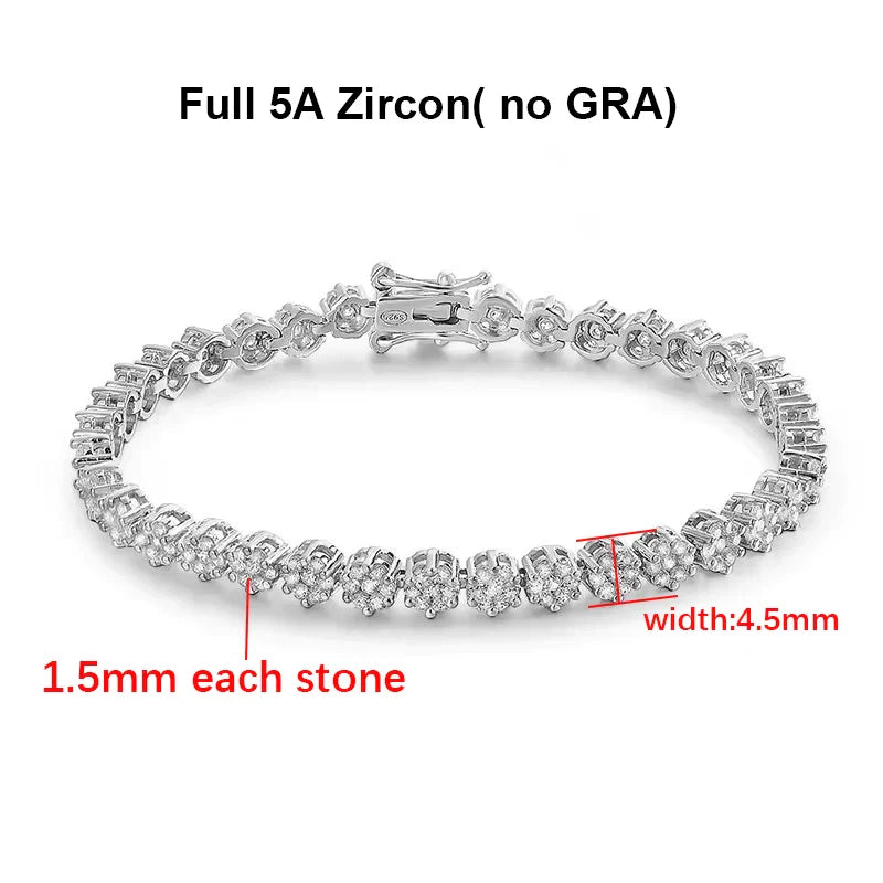 Flower Full Moissanite Tennis Bracelets 925 Sterling Silver D Color Lab Diamond for Women Hand Chain Gift Fine Jewelry GRA