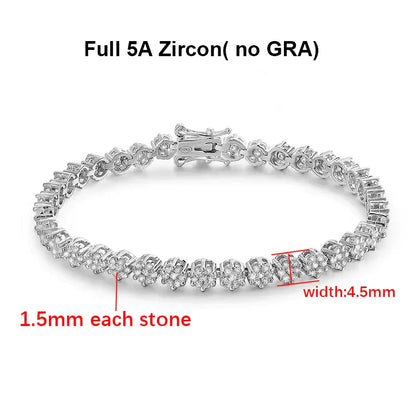 Flower Full Moissanite Tennis Bracelets 925 Sterling Silver D Color Lab Diamond for Women Hand Chain Gift Fine Jewelry GRA