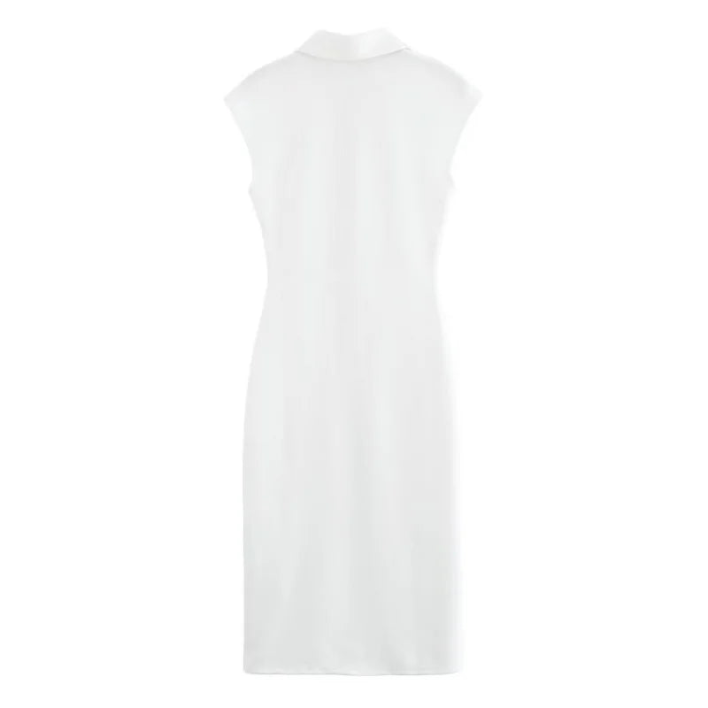 Pleated Midi Dresses for Women Sleeveless Shirt Dress Woman White Black Women's Summer Dress Draped Party Dress Women