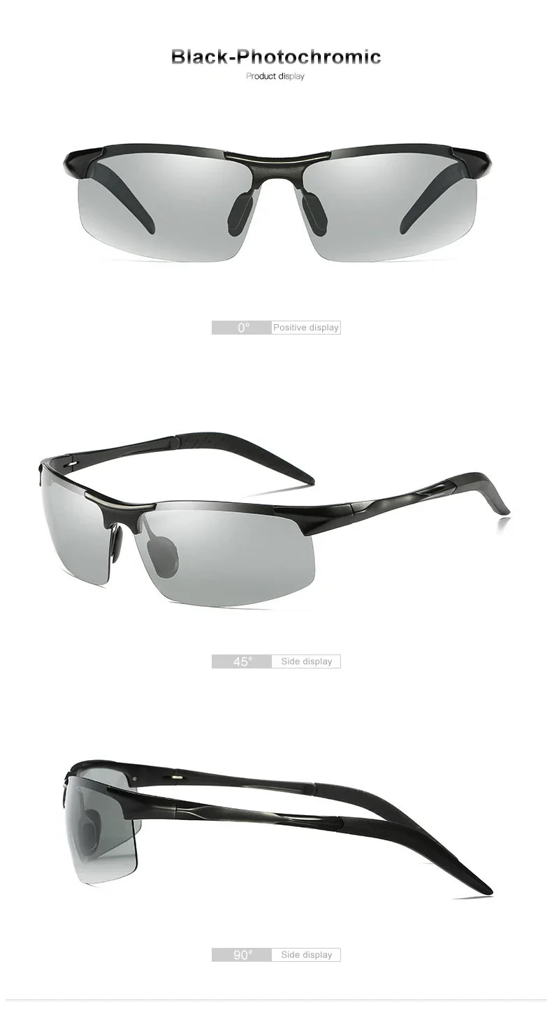 Aluminum Photochromic Sunglasses Men Polarized Day Night Driving Chameleon Glasses Anti-Glare Change Color Sun Glasses UV