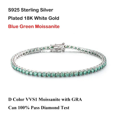 Luxury 3/4/5MM Full Blue Green Moissanite Tennis Bracelet for Men Women S925 Red Pass Diamond Test Bracelets Wholesale Gift