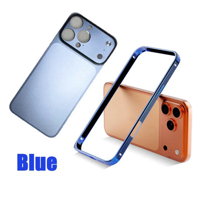 Anti-Slip Metal Frame Adhesive PE Frosted Backplate Phone Case For iPhone 17 Pro Max 15 14 13 16 Pro Max Shockproof Back Cover