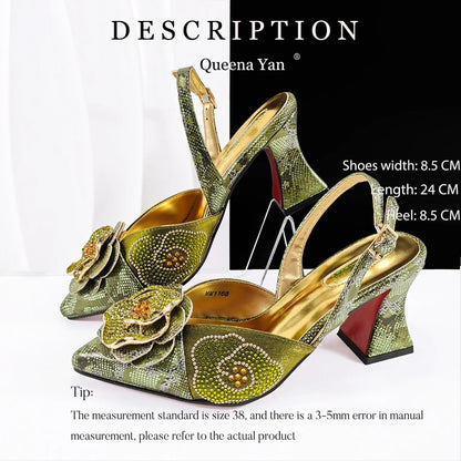 Premium Ladies Party Shoes and Bag Comfortable New Square Heels with Hand Bag For Wedding Or Work