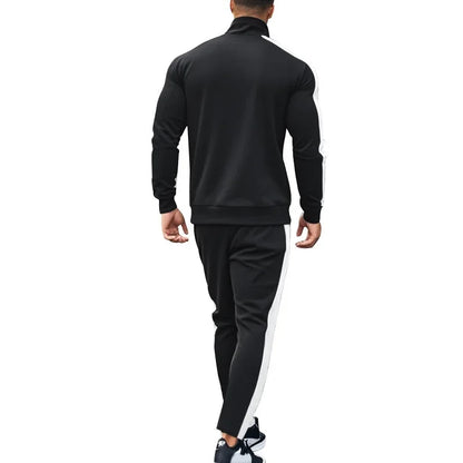 2025 Spring Autumn Men's 2-Piece Set Color Blocking Zipper Stand Collar Casual Sports Jacket Sweatshirt Trousers Suit