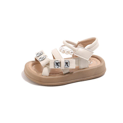 Girls' rhinestone sandals 2025 Summer New children's perforated breathable princess shoes Girls' soft-soled beach shoes