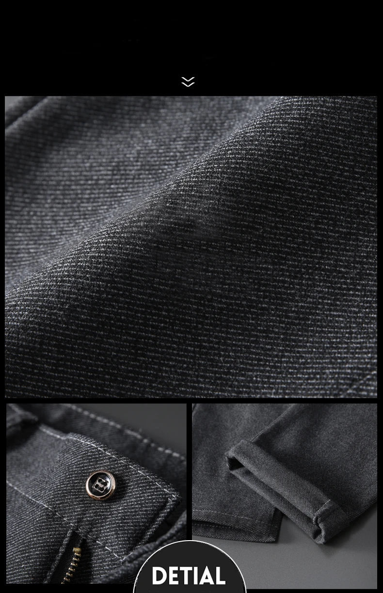 Classic Soft Grinding cotton Pants Men Business Casual Pants 2023 Autumn New Straight Slim Fashion Gray Black Brand Trousers