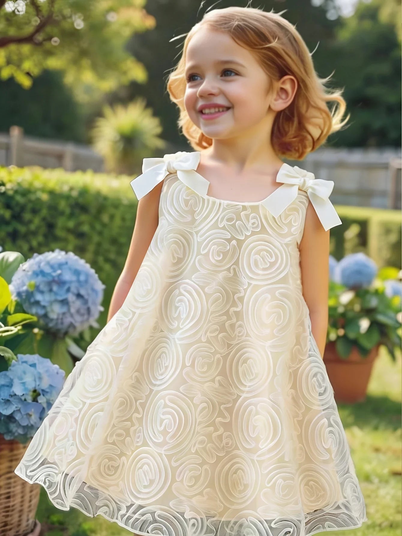 Girls' summer romantic and elegant butterfly knot sleeveless dress with sweet temperament, rose mesh princess dress