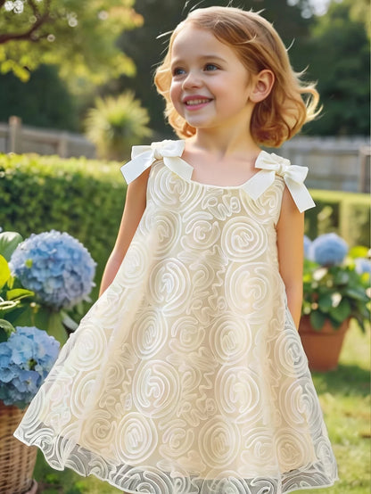 Girls' summer romantic and elegant butterfly knot sleeveless dress with sweet temperament, rose mesh princess dress