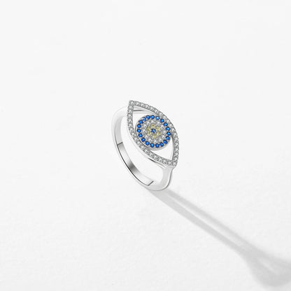 925 Sterling Silver Cute Blue Ghost Eyes Ring Sparkling Clear Cubic Zirconia For Women Fine Fashion Jewelry Birthday Gift