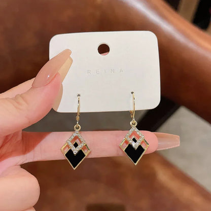 2024 Trending Black Rhinestone Statement Earrings for Women  Korean Gold Color Buckle Pendants Hanging Designer Earrings Jewelry