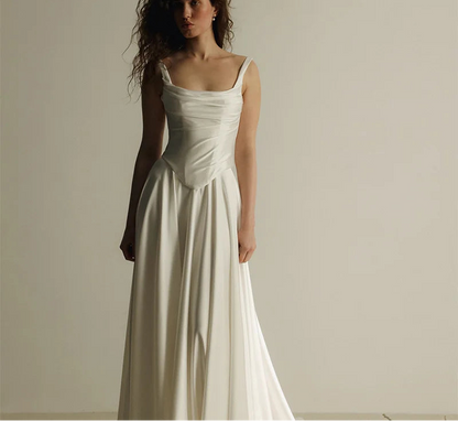 A-Line Simple Spaghetti Strap Wedding Dresses Sleeveless Satin Long Pleat Elegant Brides Gown Custom Made 2026
