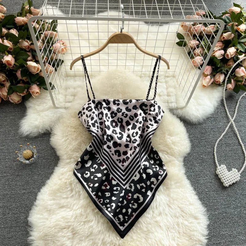 Women Sexy Backless asymmetrical lace-up Camis Print Tank Top Chic One-piece Corset Bustier Summer Beach vacation Crop Top