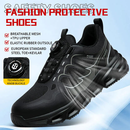NEW Rotary Buckle Security Boots for Men WorkSneakers Women Boots Breathable Steel Toe ShoesSafety Puncture-Proof Men Boots