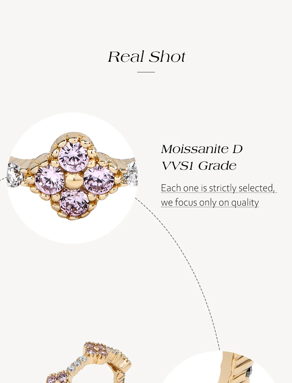 DVVS1 Moissanite Ring for Women 100% Real 925 Sterling Silver Gold Plated Wedding Party Charm Fine Jewelry New
