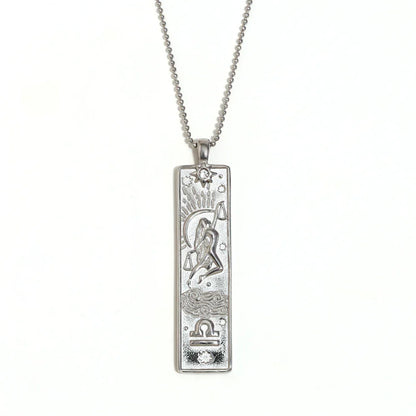 18k Gold Plated Rectangle Shape 12 Constellation Pendant Necklace Stainless Steel Waterproof Fashion Women's Jewelry