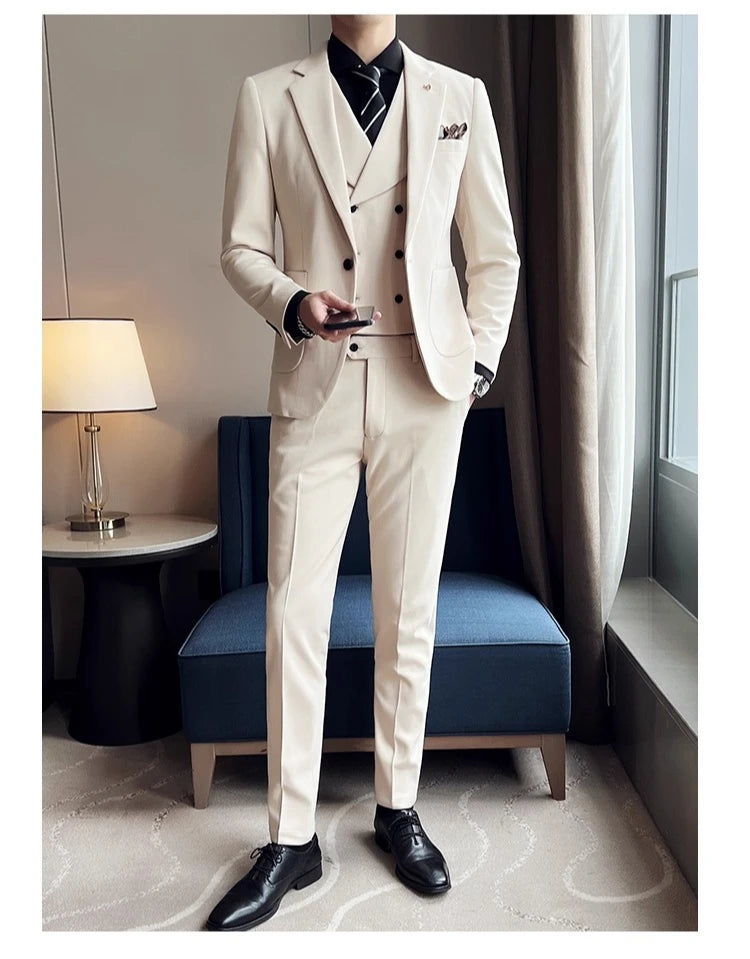 2025 Autumn Winter New Thickened Warm Woolen Blazer Set for Men Korean Version Slim Fit Groom Best Man Wedding Suit Formal Wear
