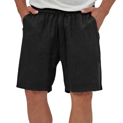 Summer Mens Linen Elastic Shorts Lightweight Cotton Trousers Pockets Breathable Beach Pants Fitness Sweatwear Shorts Men