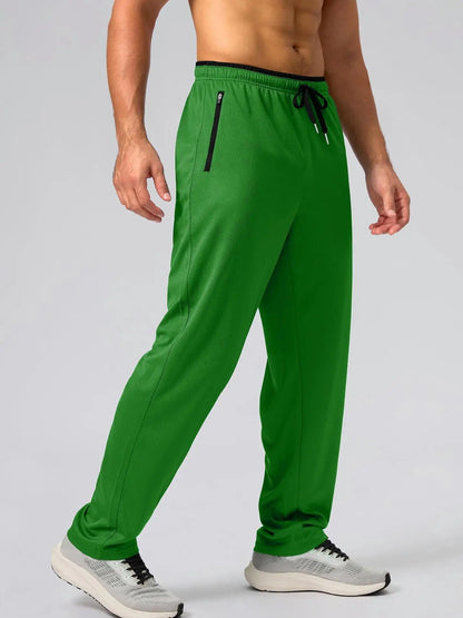 2025  Men's Comfort Sports Pants Solid Color Breathable Quick Drying Loose Fit Basketball Running Straight Leg Trousers
