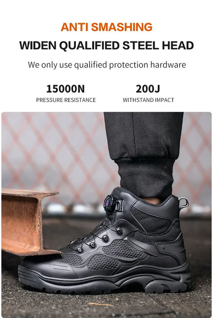 Men's Safety Work Boots Steel Toe Breathable Indestructible Puncture-Proof Rotary Buckle Shoes Comfortable Brand Work Footwear