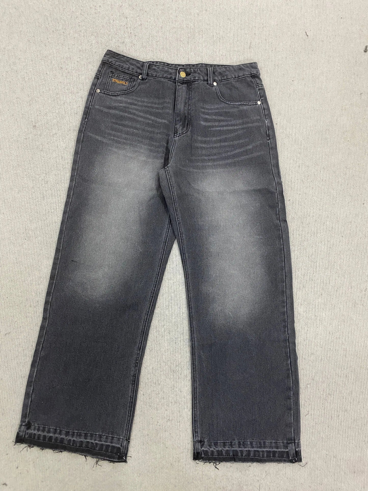 Calça jeans unissex estilo casual de rua, estilo ins, corte reto, lavagem envelhecida retrô, usada, novidade primavera 2026, street style americano.