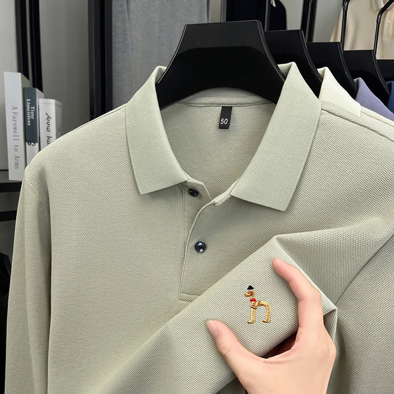 Original Brand Men's Polo Shirt 100 Cotton Lapel Dog Embroider Long Sleeve T-Shirt Autumn New Business Casual Handsome Men'swear