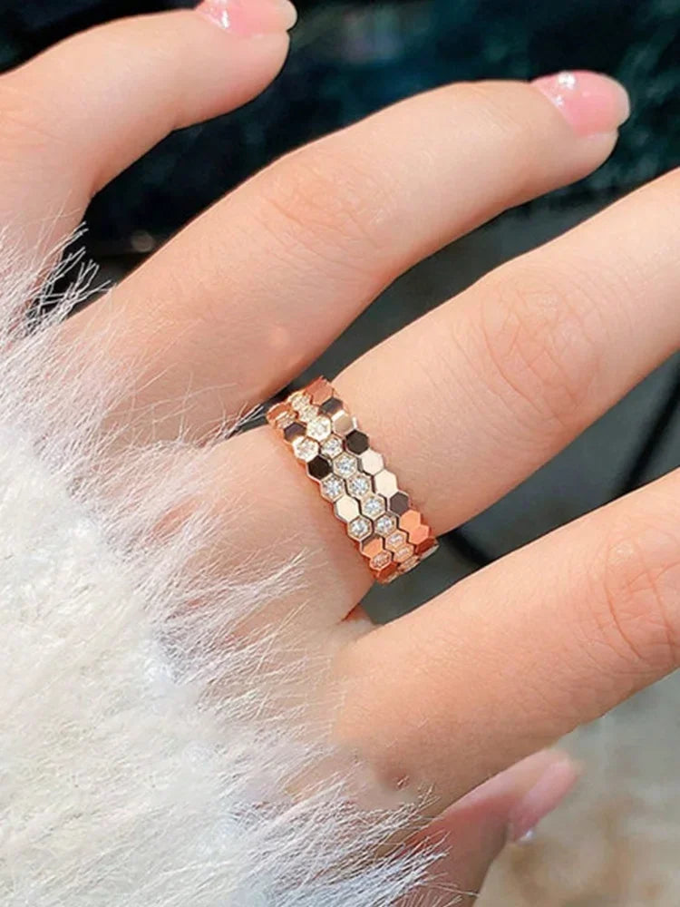 925 Sterling Silver Zircon Simple Delicate Honeycomb 3pc Set Ring For Women Engagement Wedding Luxury High Quality Fine Jewelry