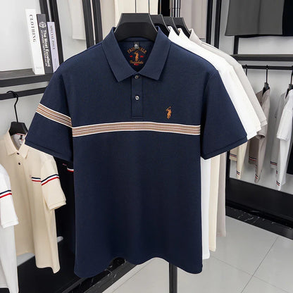 Designer brand silk cotton short sleeve polo shirt summer Paul Pony embroidered striped design T-shirt business casual men's top