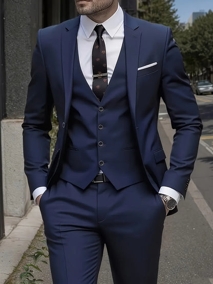 Men's Burgundy 2-Piece Suit Set (Blazer + Trousers Only, No Vest Included),Slim Fit Formal Business Wedding Party Jacket & Pants