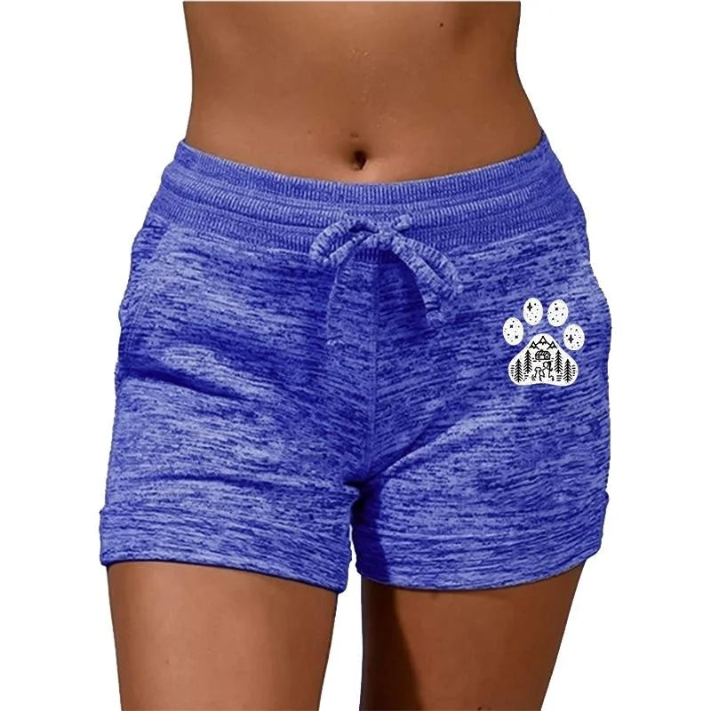 Fashion Cute Dog Paw Printed Women Shorts Summer Casual Plus Size Shorts Yoga Pants Elastic Waist Cotton Shorts