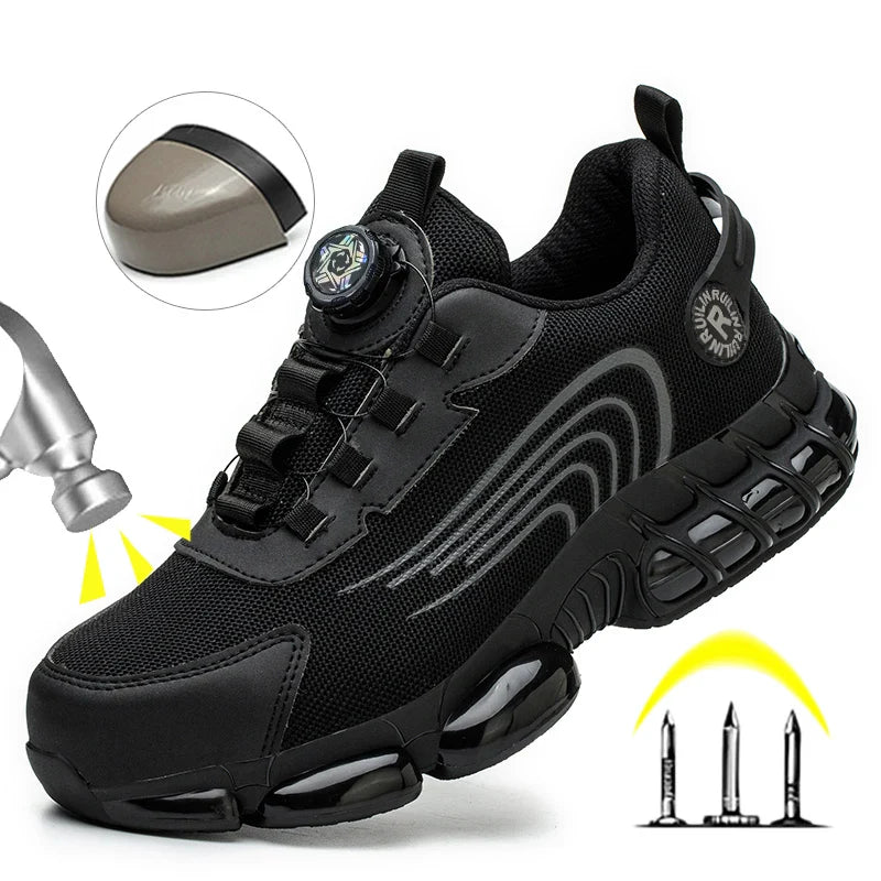 Anti-smash Steel Toe Protection Safety Shoes Men Rotating Button Work Safety Shoes for Men Anti Puncture Work Shoes Sneakers