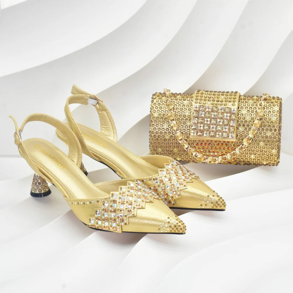 Purple Shoes and Bags Set for Women African Shoe and Bags Set for Wedding Pointed Toe Shoes Sexy Wedding Party Sandals