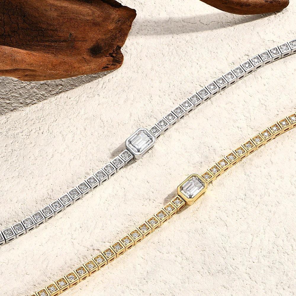 Asscher 8*6mm D VVS1 Full Moissanite Tennis Bracelet For Women Man 925 Sterling Silver Gold Plated Wedding Jewelry Gift